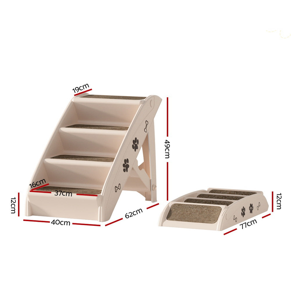 Pet Portable Foldable Dog Ramp Steps for Bed, Sofa, and Car – Beige Pet Stairs/Ladder