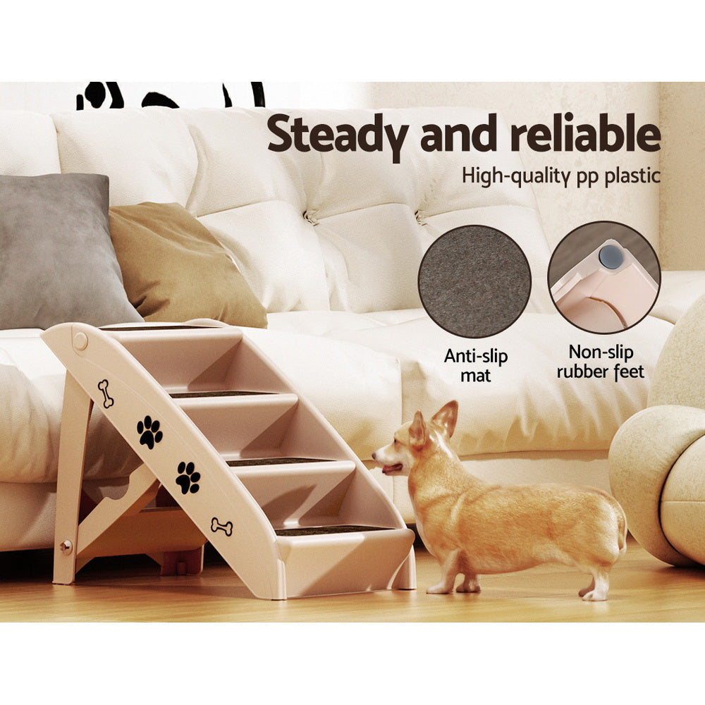 Pet Portable Foldable Dog Ramp Steps for Bed, Sofa, and Car – Beige Pet Stairs/Ladder