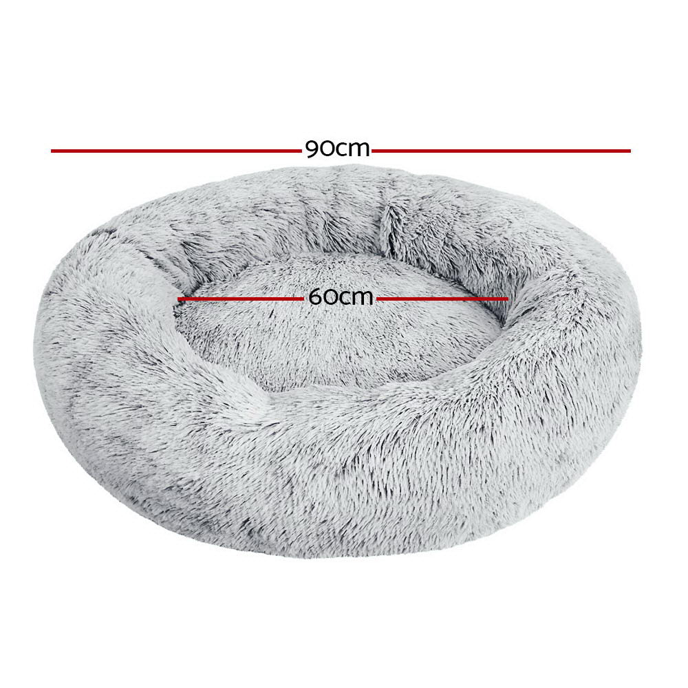 Large Calming Plush Pet Bed for Dogs and Cats – 90cm Light Charcoal