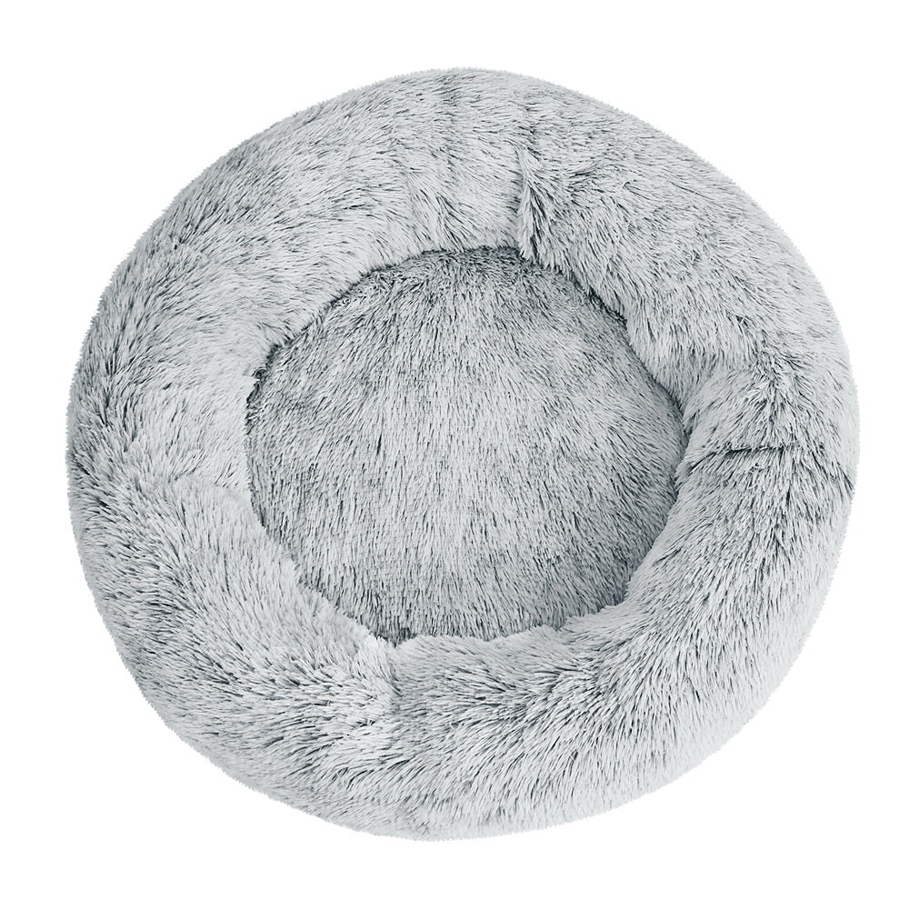 Large Calming Plush Pet Bed for Dogs and Cats – 90cm Light Charcoal