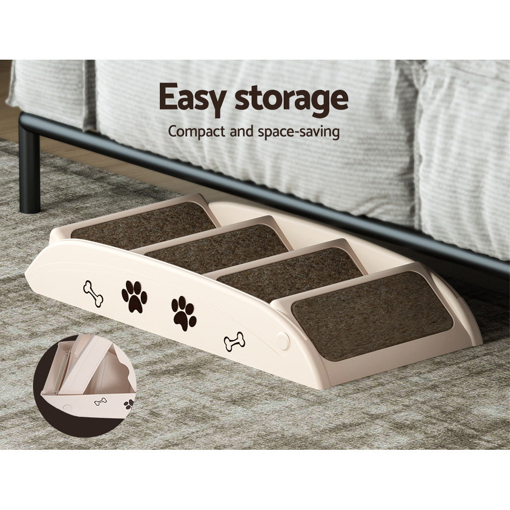 Pet Portable Foldable Dog Ramp Steps for Bed, Sofa, and Car – Beige Pet Stairs/Ladder