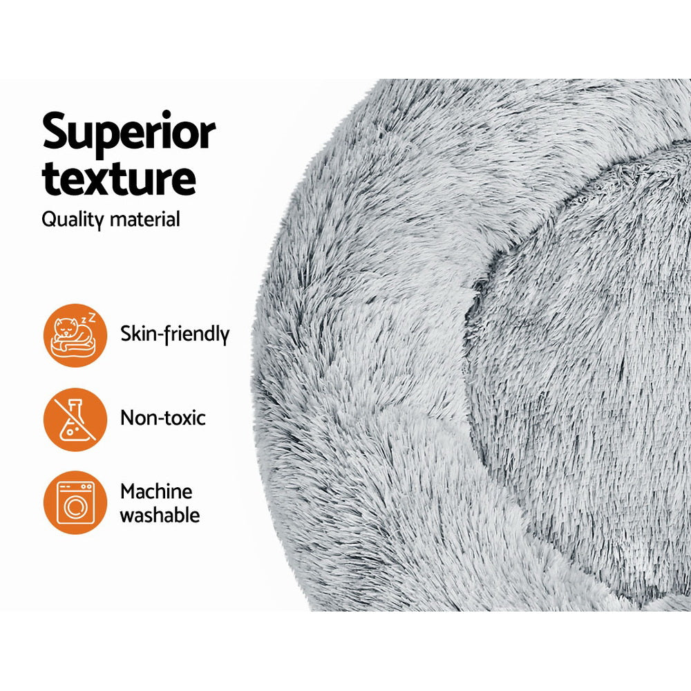 Large Calming Plush Pet Bed for Dogs and Cats – 90cm Light Charcoal